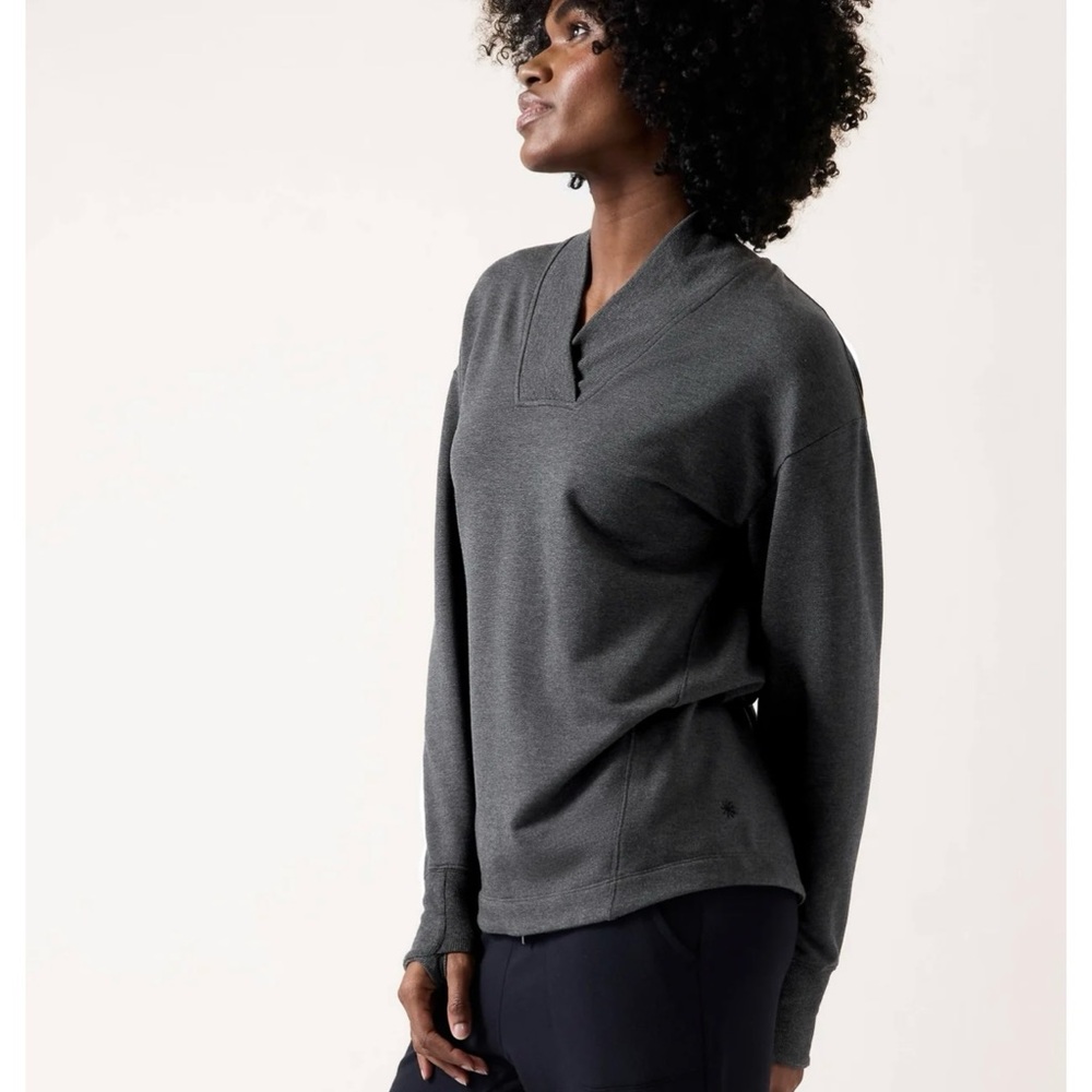 Athleta Clarity Charcoal Gray V-Neck Sweatshirt